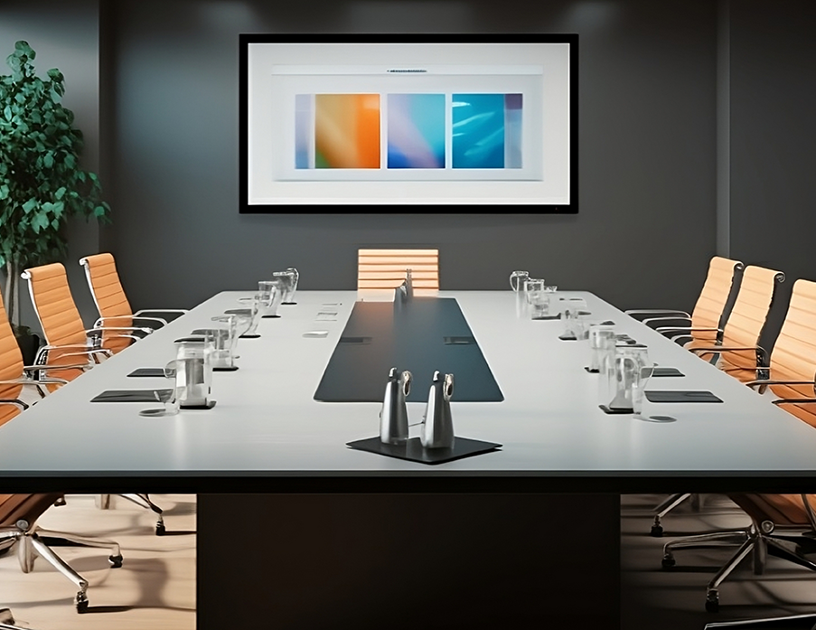 meetingroom mit 10 Plätzen, Monitor an der Wand, Konferenztechnik